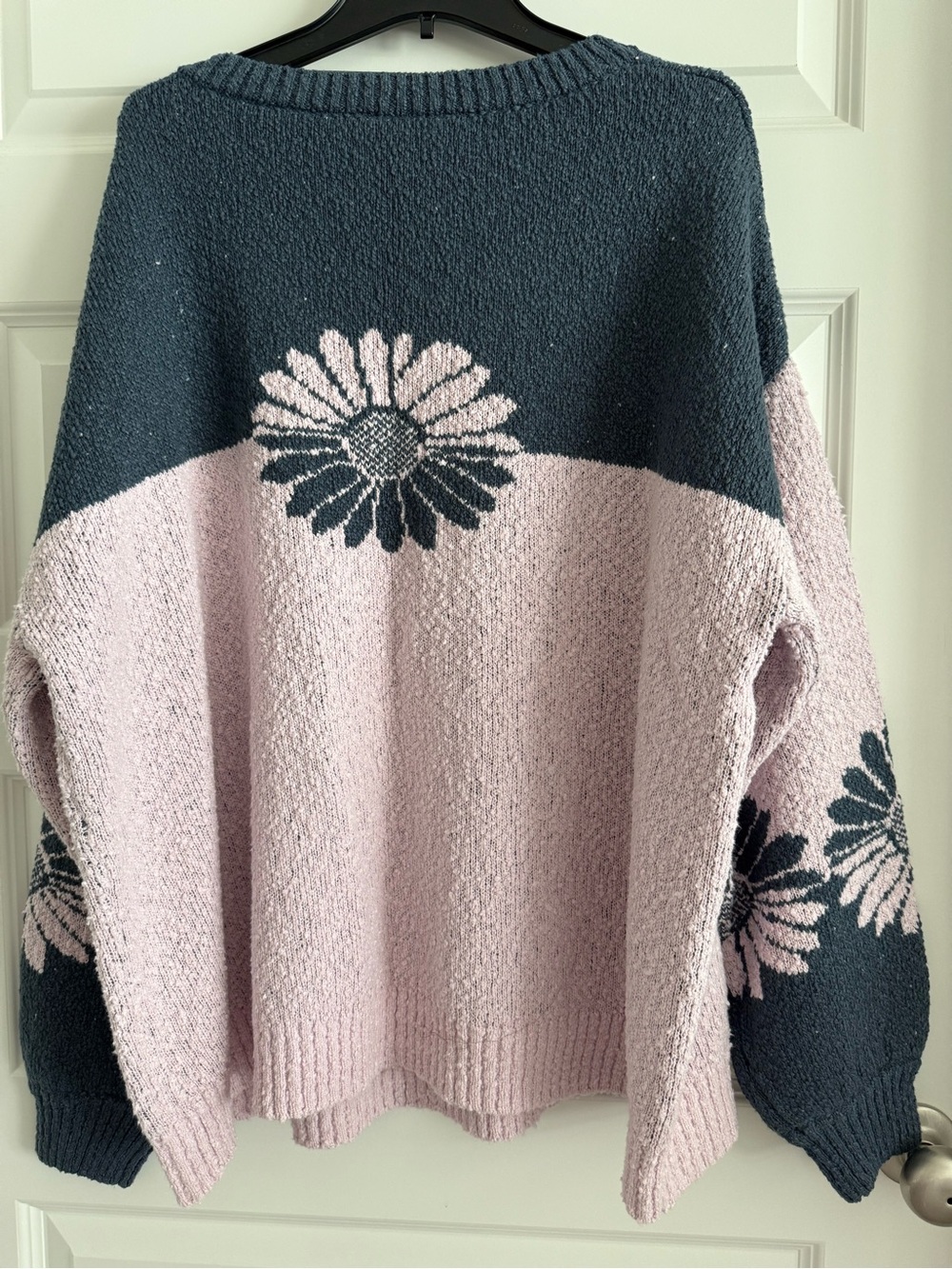 Free People Daisy Intarsia Crewneck Sweater - Pink & Navy - Picture 4 of 5